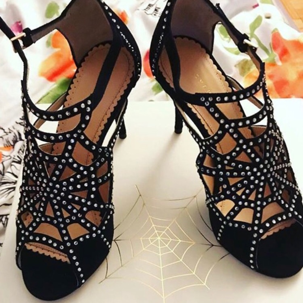 Charlotte Olympia Black Suede Web Heels